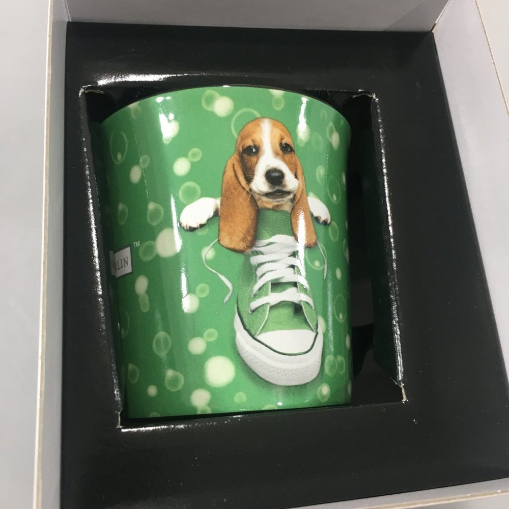Keith Kimberlin Bassett Hound in Gym Shoe Green Mug Cup NEW 10 oz